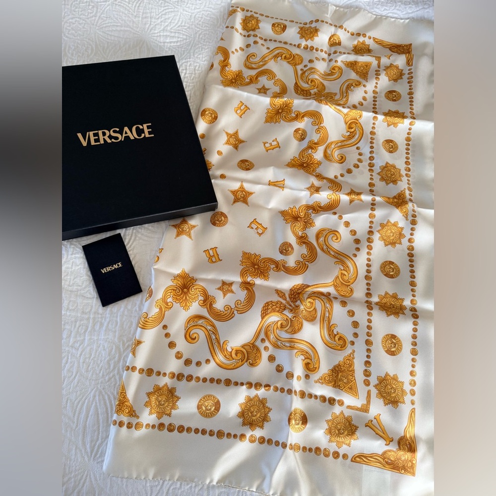 Versace Gold and White Silk Scarf Brand New